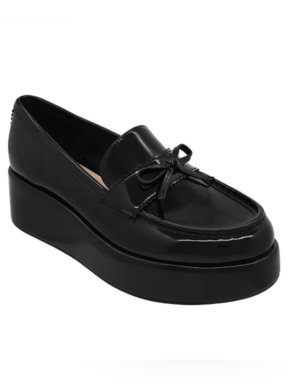 Black Patent Platform Loafer with Bow Accent Sz 6.5 M new!